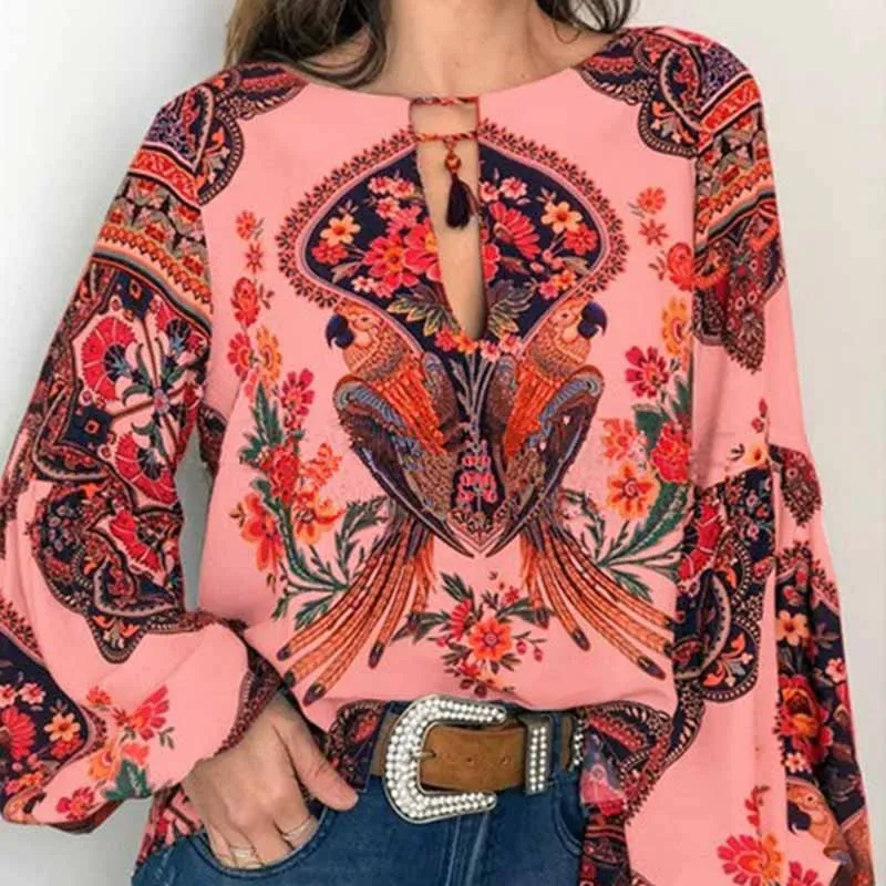 Женская блузка с v образным вырезом и длинным рукавом фонариком Boho|Блузки| |
