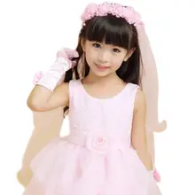Детская сетчатая вуаль для девочек свадебная повязка для волос венок из искусственных цветов Корона обруч для волос головная повязка E15E