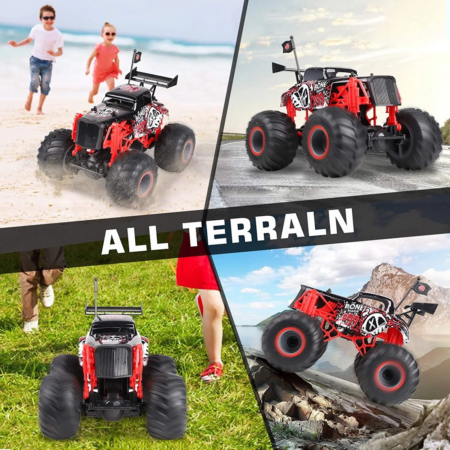 

2.4Ghz 15km/h Monster Truck Off-Road Vehicle with 2 Battery Up to 50Mins Playing Time Remote Control Car