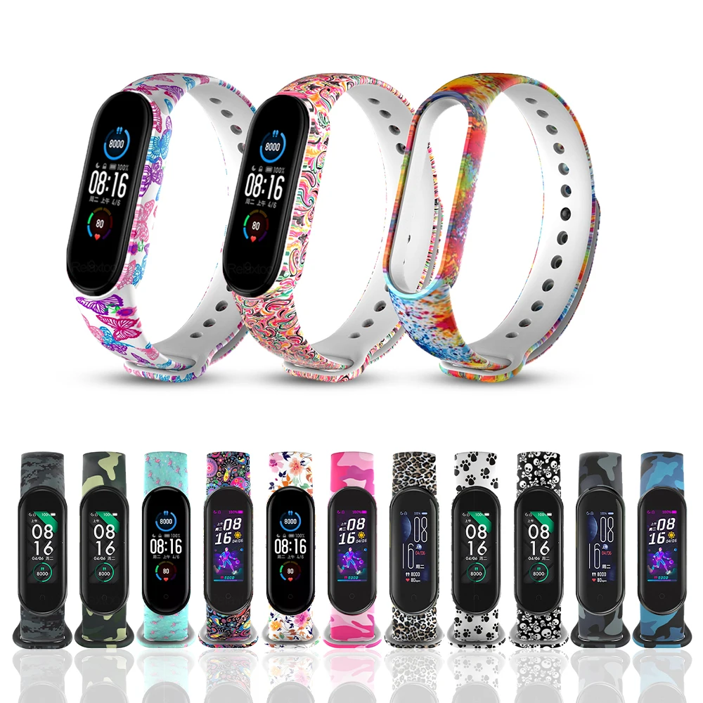 Ремешок силиконовый для Xiaomi Mi Band 5 сменный Браслет с черепом леопардом