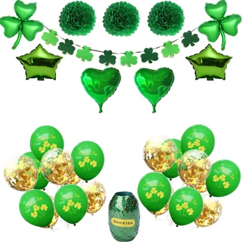 

16‘’ Irish Festival St. Patrick's day green happy Clover aluminum film balloon set party decoration letter Confetti balloon flag