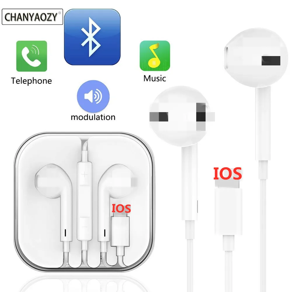 Bluetooth Wired Earphone for IPhone 8 8 Plus In Ear Stereo with Microphone Earbuds for IPhone 7 Plus X XR XS Max Earphones