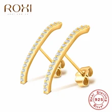 ROXI 925 пробы, серебряные серьги-гвоздики для женщин, вечерние, подарки, предотвращают аллергию, Геометрическая Серьга в виде стержня, маленькие корейские серьги с кристаллами