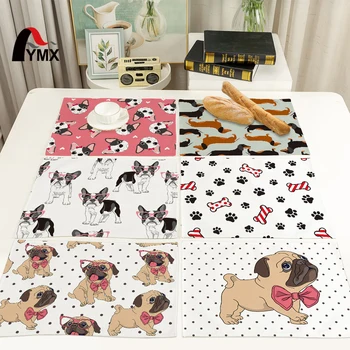 

FYMX Bulldog Dachshund Dog Placemat Cute Cartoon Bones Various Styles Color Napkin Kitchen Anti-scalding Anti-slip