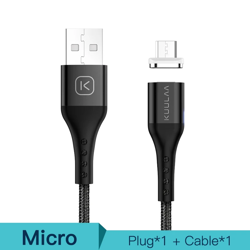 KUULAA Магнитный USB кабель USB C Быстрая зарядка usb type C магнит зарядное устройство Micro USB кабель Быстрая зарядка кабель для мобильного телефона USB шнур - Цвет: Black For Micro