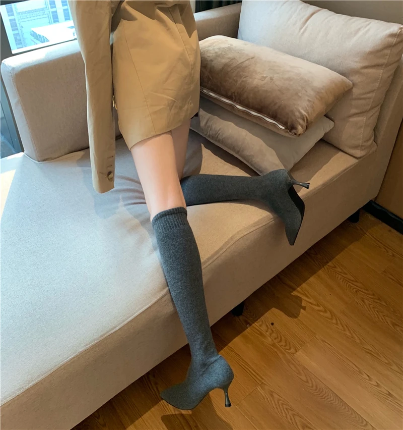 Bootee/женские осенние ботинки г.; пикантная обувь до бедра на высоком каблуке; пикантные Роскошные Дизайнерские ботиночки; женская обувь со шнуровкой на шпильке средней высоты