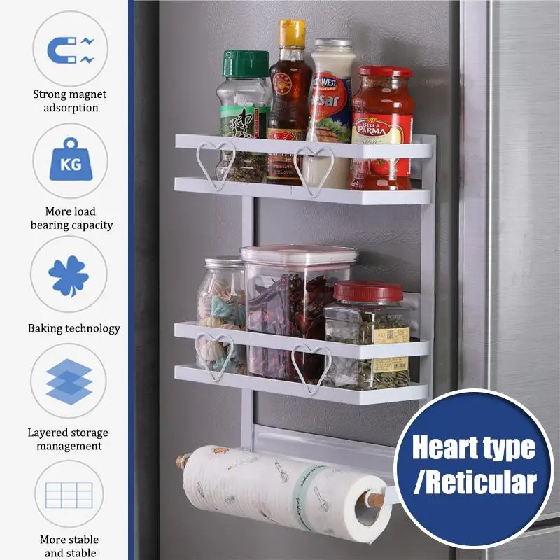 Spice Rack Side Fridge Metal Paper Towel Roll Holder Shelf