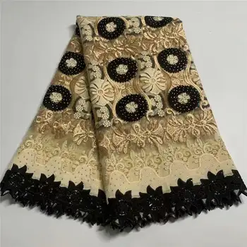 

Hot Sale Black Embroidery TulLe Lace Fabric 5Yards Flower Pattern Beaded African Lace Fabrics Wholesale For Wedding Party JAUN