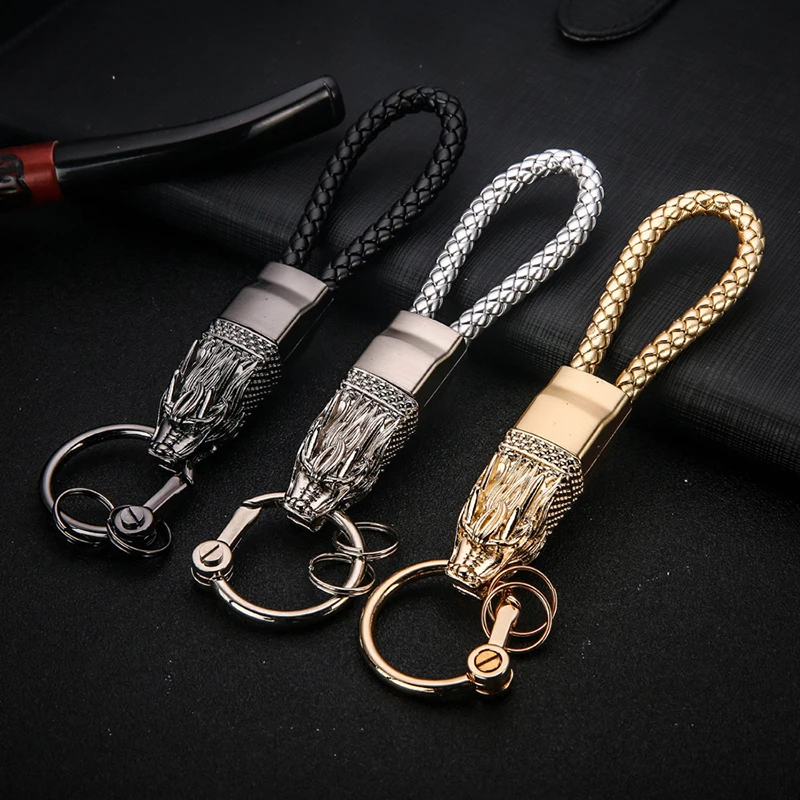 Brand-HONEST-Dragon-Keychains-Men-Key-Chain-Car-Key-Holder-Ring-Jewelry-Bag-Pendant-Genuine-Leather