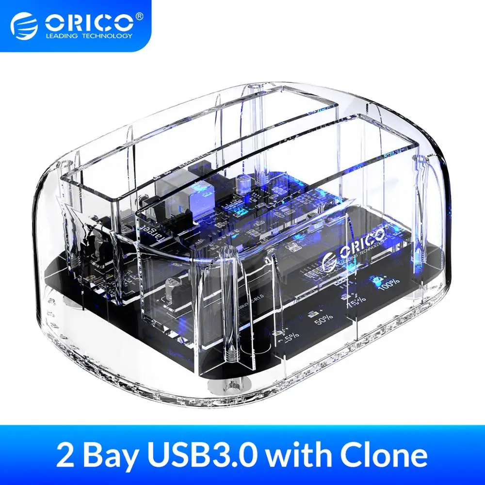 Док станция ORICO для жесткого диска 3 5/2 5 дюйма 2 отсека прозрачный USB3.0 автономная