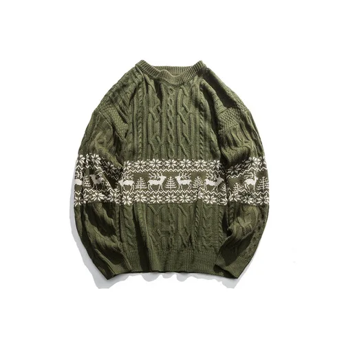 Модные британские вязаные свитера для мужчин и женщин уличная одежда Рождественский свитер осень зима пара ленивый Повседневный свитер одежда - Цвет: Зеленый