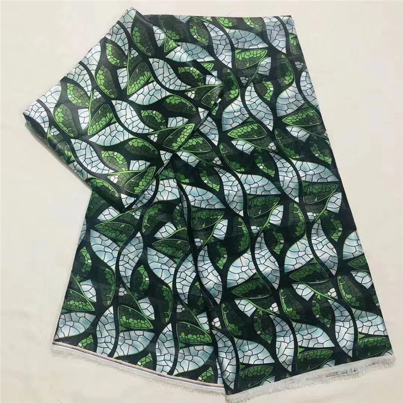 Зеленый Гана стиль материал атласная шелковая ткань с органзы ленты Африканский Воск принты Анкара