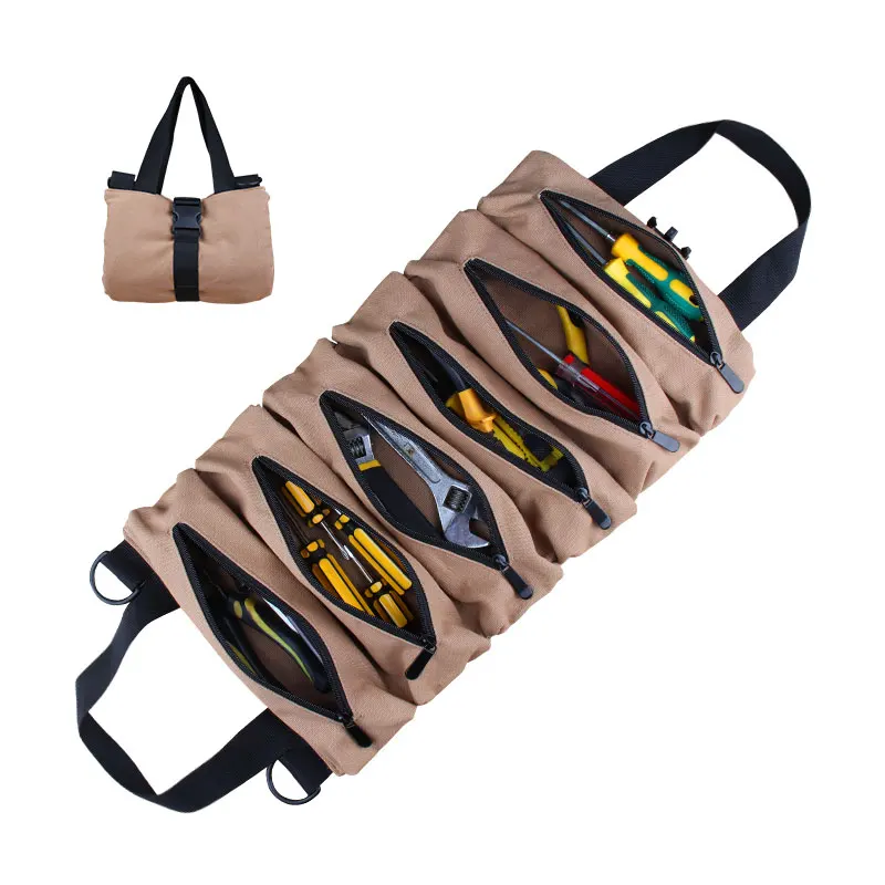 mobile tool chest WESSLECO Multi-Purpose Roll Up Tool Bag Canvas Tool Pouch Storage Organizer Portable Electrician Tool Bag With Handle best tool backpack Tool Storage Items