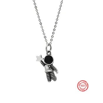 

Vintage distressed space astronaut necklace s925 sterling silver personality female clavicle chain new version trend jewelry