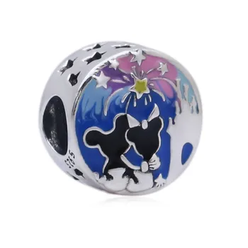 

Original S925 Sterling Silver Enamel Beads Mouse Happy Ever After Fireworks Charms Fit Pan Bracelet For Women DIY Jewelry