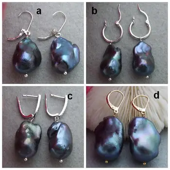 

22MM Black Reborn Keshi Baroque Freshwater Pearl Earrings