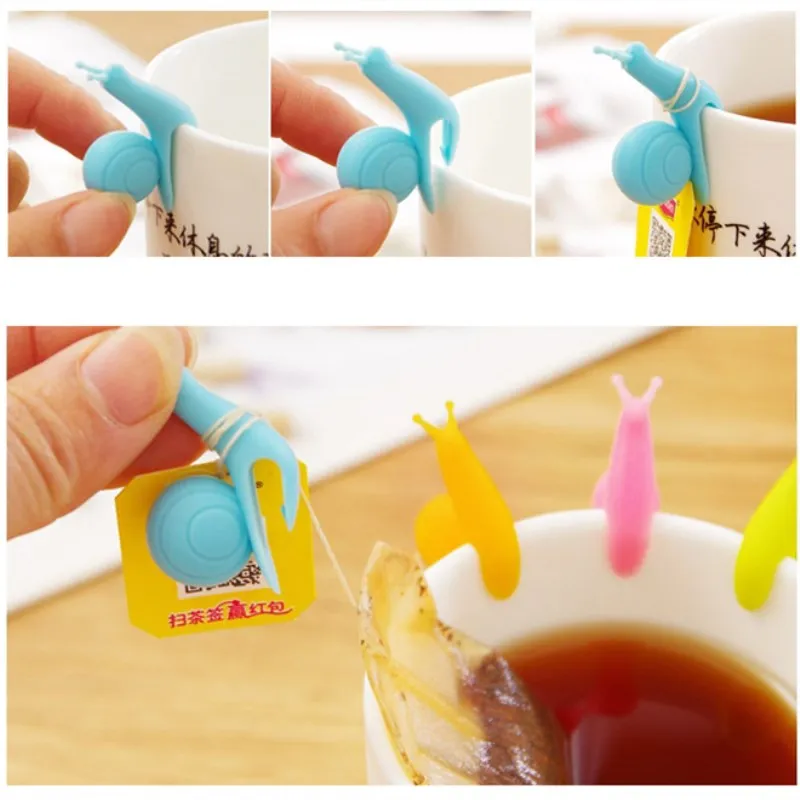 

5 pcs/Set Cute Snail Tea Bag Clip Silicone Cup Mug Tea Infusers Tea Bag Holder Candy Colors Gift Set For Home Party Gift Set