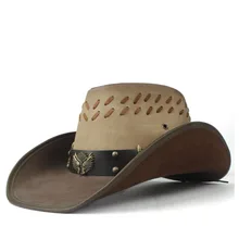 Кожаная мужская и женская западная ковбойская шляпа широкая шляпа уличная Sombrero Hombre Женская ковбойская шляпа
