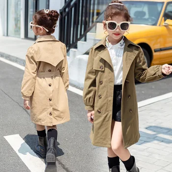 

Kids Girls Trench Coat 8 10 12 years Khaki Cotton Long Coat for Teenage Girl Spring Autumn Windbreak