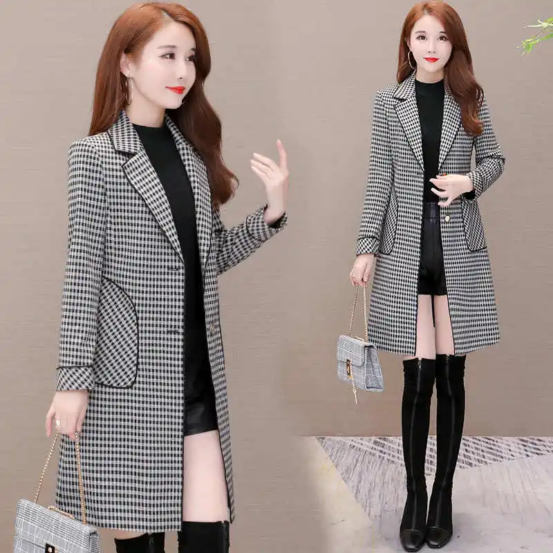 New Autumn Winter Woolen Coat Female Plus Size 5XL elegant Wool Women Coat Plaid Female Jacket