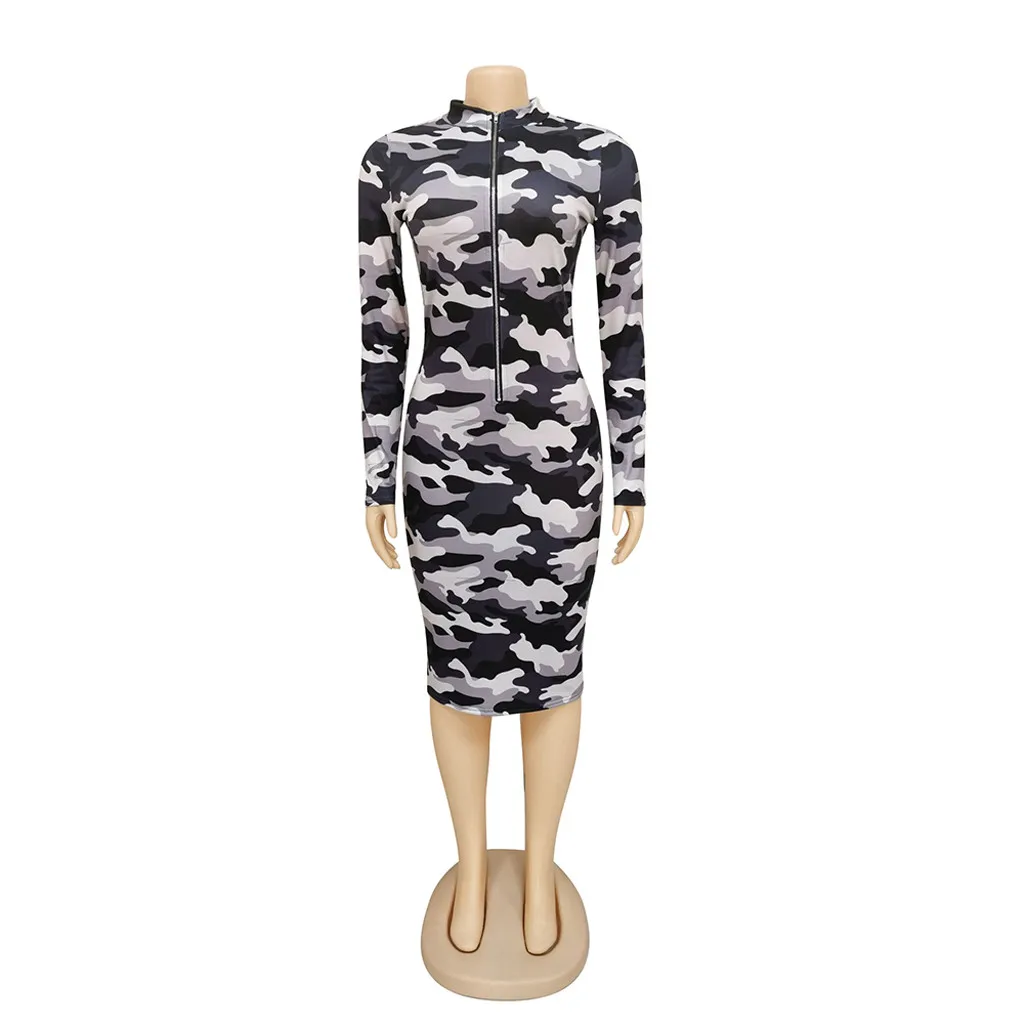 Модный комплект одежды камуфляжного цвета с принтом пикантные Для женщин Bodycon Вечерние Платье Повседневное с длинным рукавом Элегантная Дамская Клубная одежда карандаш платья# J30
