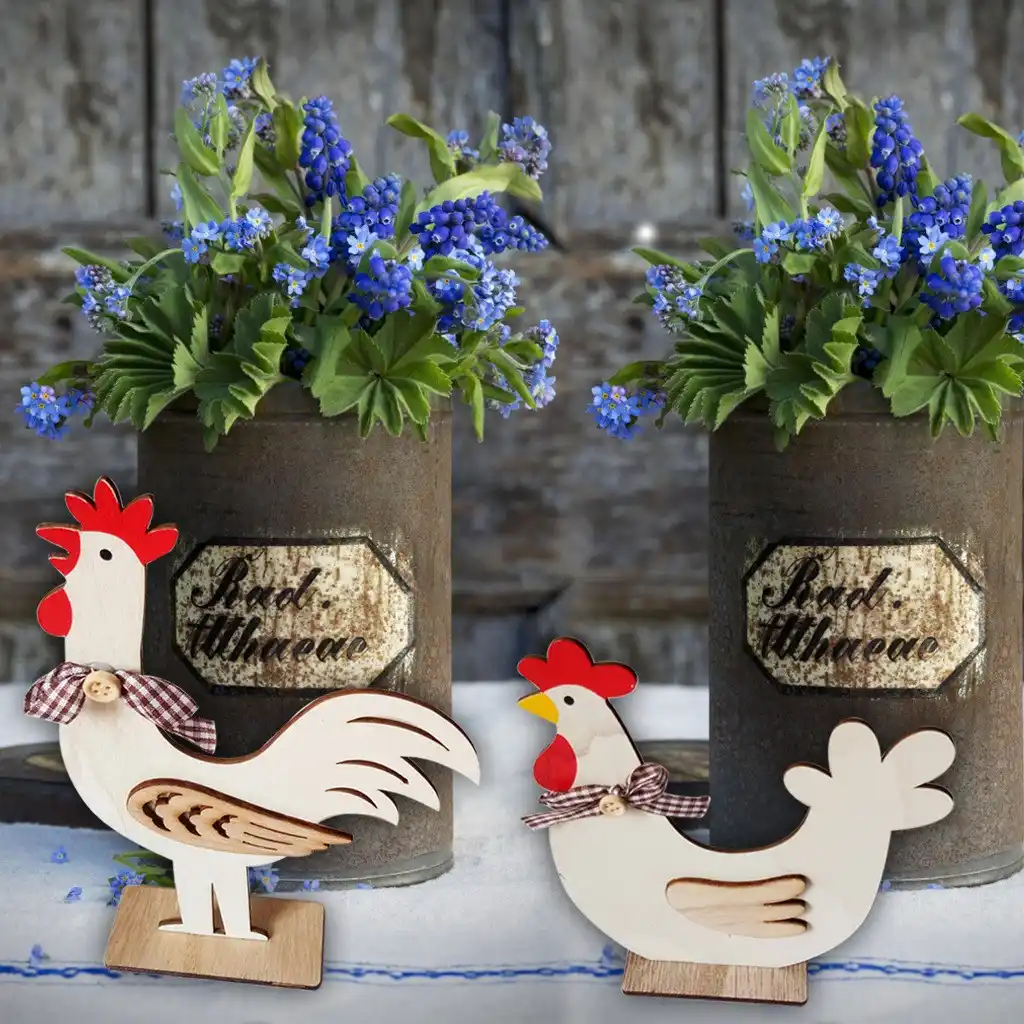 Dia da páscoa decorações de madeira galo galinha formas ornamentos artesanato presentes