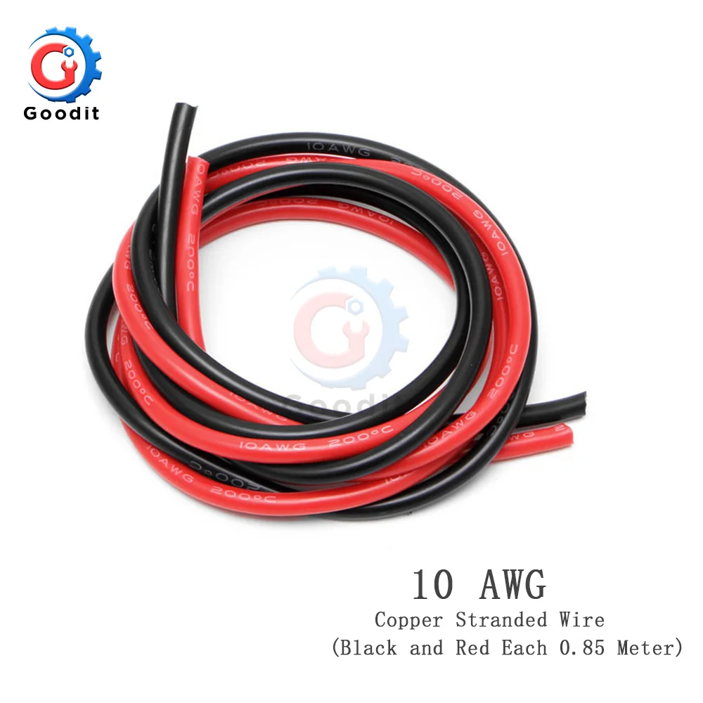 10AWG 1.7M 1 комплект 10/12/14/16 Калибр AWG Электрический провод мягкий силиконовый кабель Температура Гибкая Медь кабель черный+ красный(1 м/85 - Цвет: 10AWG 1.7M