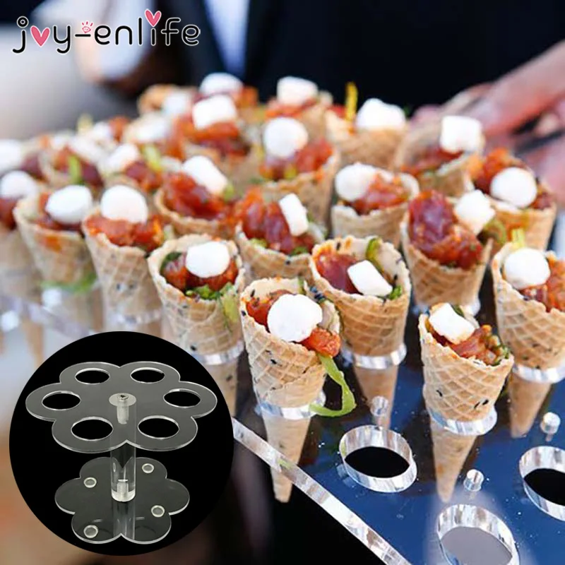 

Acrylic 6 Holes Ice Cream Holder Cake Candy Shelf Transparent Display Stand Monolayer Birthday Party Wedding Decoration Supplies