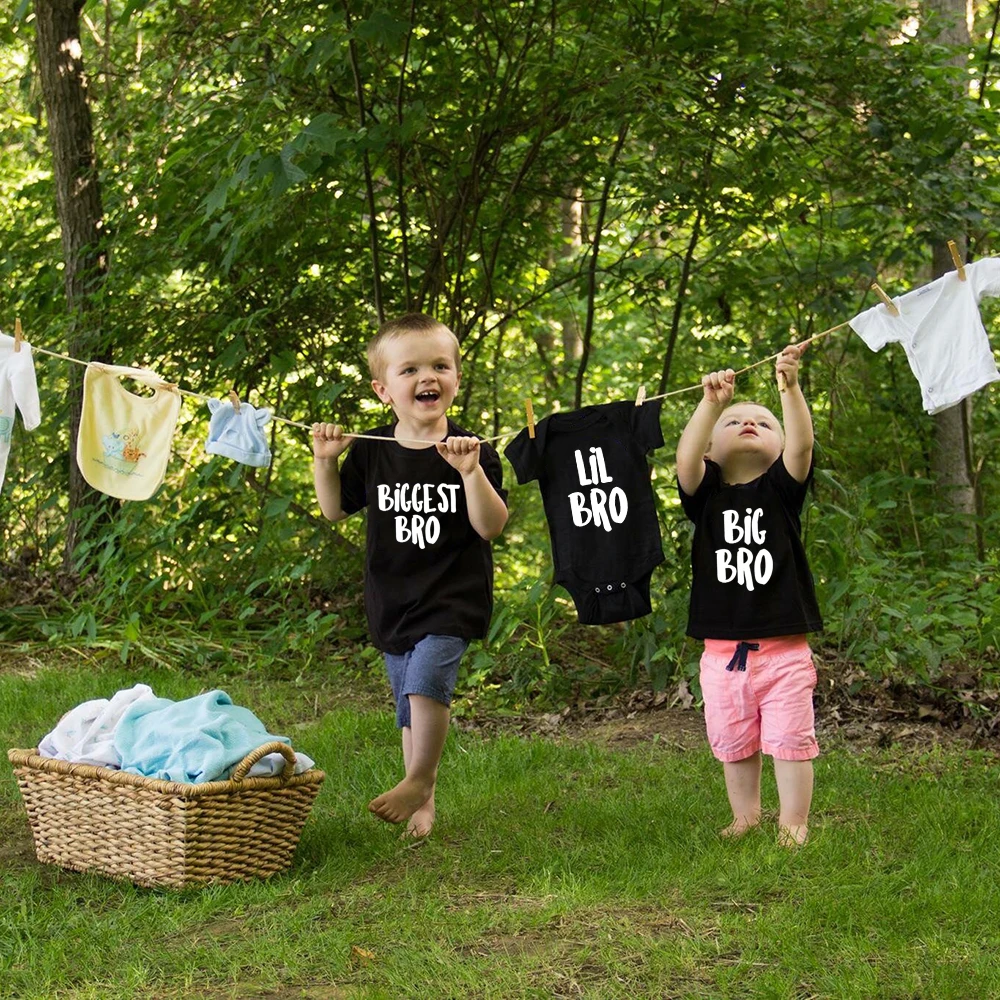 Sibling Tshirt Set Biggest Bro Big Bro Lil Bro Anouncement Family Look Matching Tshirts Baby Bodysuits Family Matching Tops 2