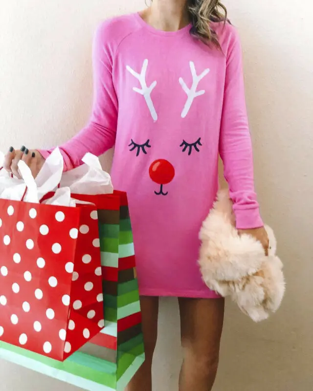 Женское рождественское праздничное платье футболка розовые топы с длинными