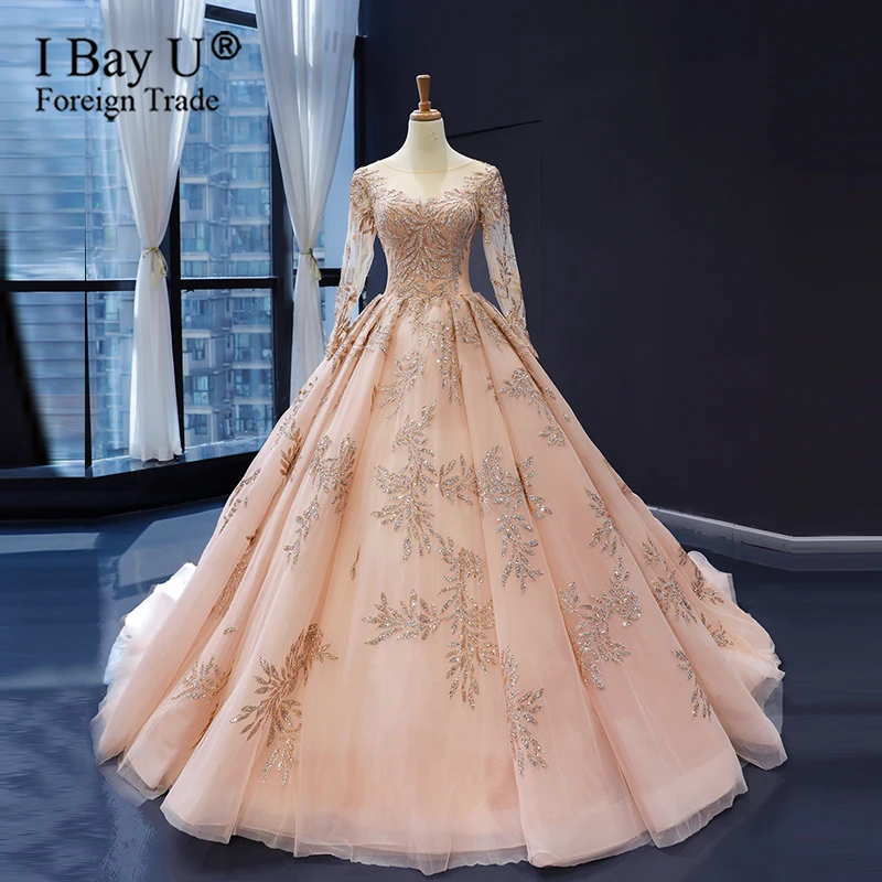 Vestido De Noiva 20120, свадебное платье с длинным рукавом, блестящее золотое, Бальное, корсетное, свадебное, свадебное, церемониальное платье, robe de mariage