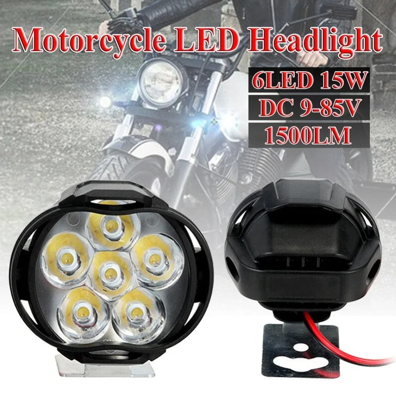 2pcs 6 LED Motorcycle Headlight SpotLights Auxiliary High Brightness Lamp Electric Vehicle Scooters Autocycle Modified Bulbs