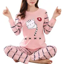 

80% HOT SALES!!! Winter Cute Cartoon Cat Print Pajama Set Women Two-pieces Long Sleeve Sleepwear