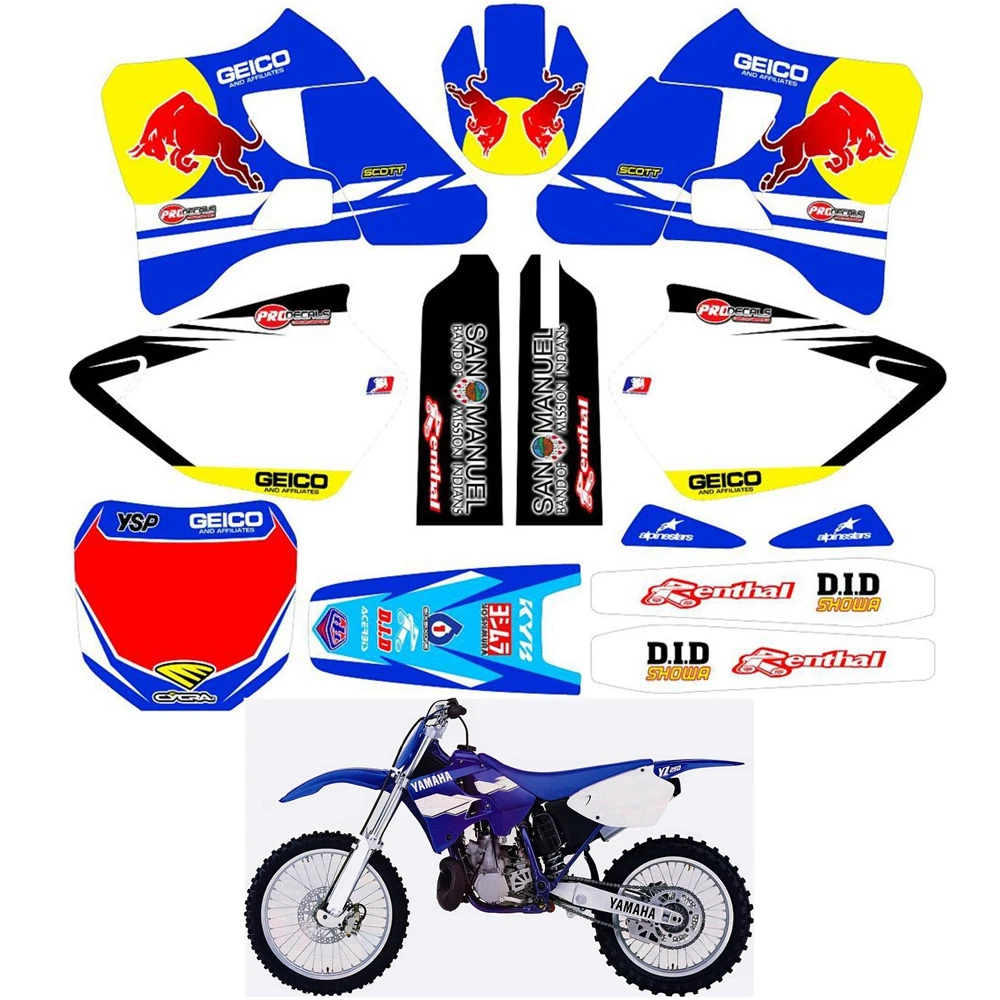 

For YAMAHA YZ125 YZ25 1996 - 2001 Graphics Decals Stickers Custom Number Name 3M Full Motorcycle Backgrounds Accessories
