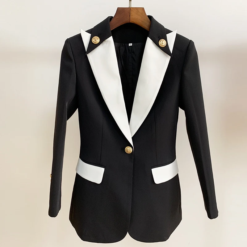 

EXCELLENT QUALITY 2019 New Stylish Career Blazer for Women Color Block Collar One Button Slim Fit Blazer Jacket