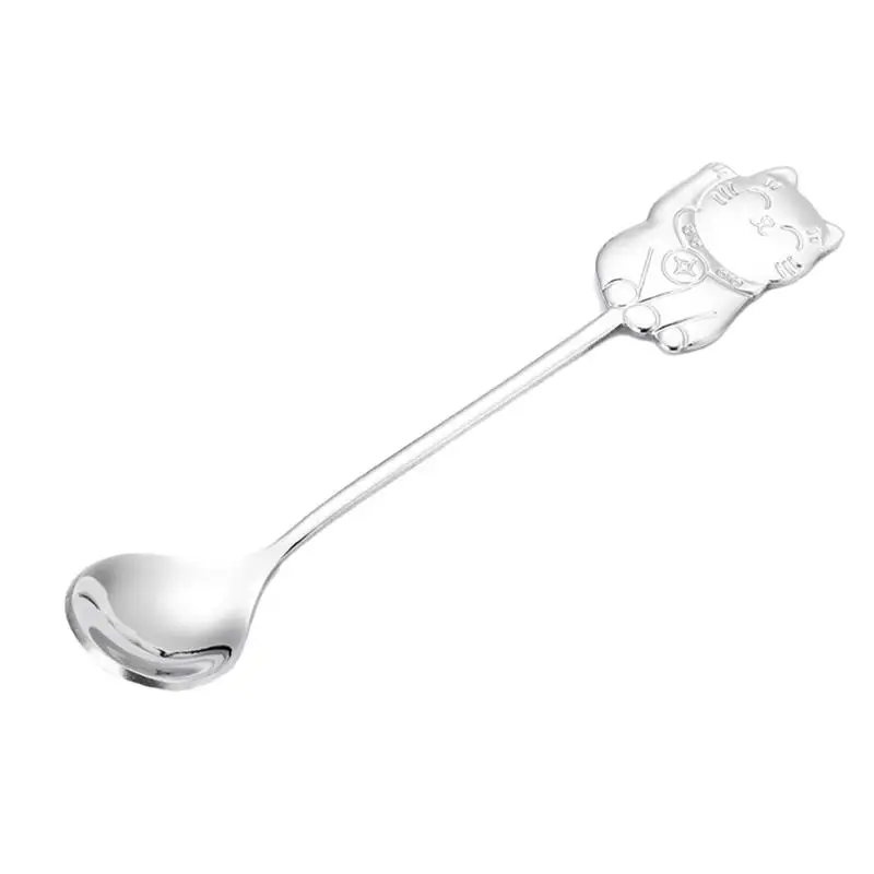 

1PC Stainless Steel Spoons Luck Cat Creative Coffee Stirring Sugar Dessert Spoons Flatware Tabeware for Eating Gift