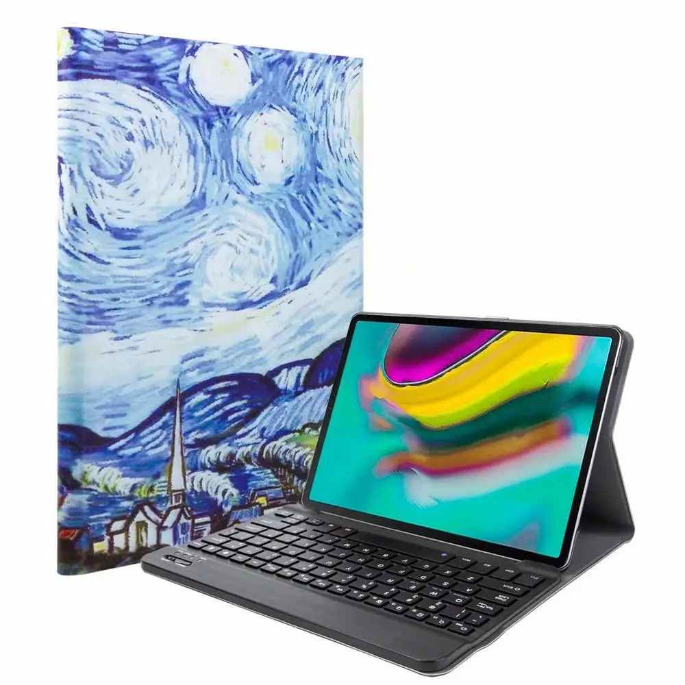 Bluetooth клавиатура чехол для Samsung Galaxy Tab A 10,1 T720 T725 планшет ткань с 7 подсветкой Клавиатура с подсветкой крышка+ ручка+ пленка - Цвет: Without Light