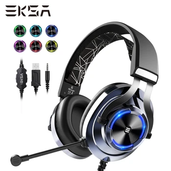 

EKSA Gaming Headset Gamer E3000 Stereo Wired Gaming Headphones With Rotate Noise Cancelling Mic RGB LED Light For PS4 PC Xbox