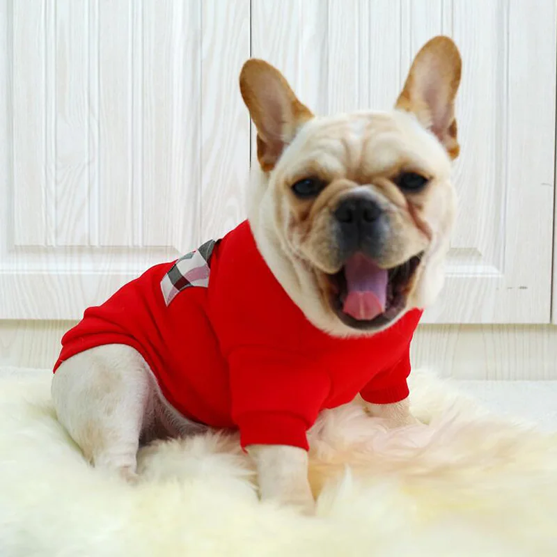 Одежда для собак с французским бульдогом, Мягкая Красная толстовка с капюшоном для собак, хлопковый весенне-летний костюм для собаки, кошки, одежда для собак