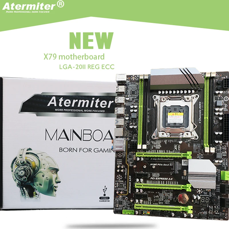 Atermiter X79 Turbo материнская плата LGA2011 ATX USB3.0 SATA3 PCI-E NVME M.2 SSD поддержка памяти REG ECC и процессор Xeon E5