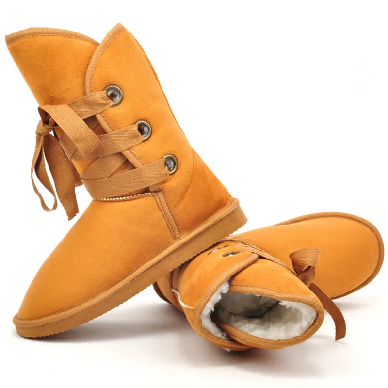 Женские зимние ботинки; коллекция года; модные зимние ботинки с тремя отверстиями и ремешком; средняя труба зимние ботинки; толстая теплая хлопковая обувь; хлопковые ботинки с лентами для студентов