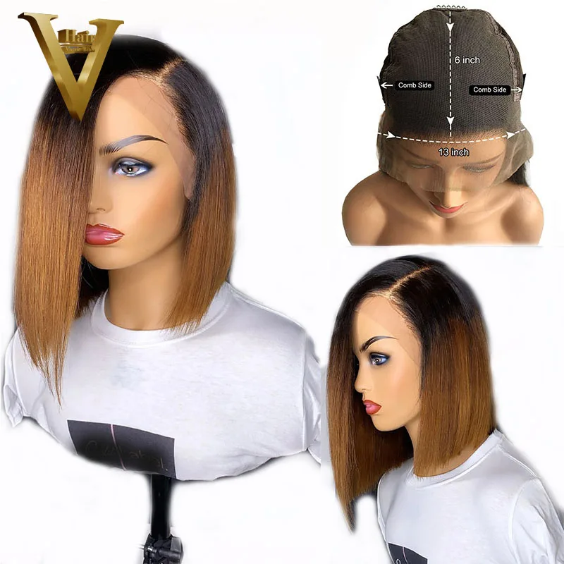 

1B/30 Ombre Color 13x6 Short Lace Front Human Hair Wigs With Baby Hair Pre Plucked Remy Brazilian Bob Wigs Bleached Knots