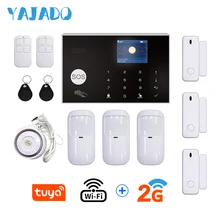 YAJADO Tuya WiFi GSM Alarm System Kit Home Security Burglar Alarm with 433Mhz Wireless Detector Wired Siren APP Remote Control YAJADO Tuya WiFi GSM Alarm System Kit Home Security Burglar Alarm with 433Mhz Wireless Detector Wired Siren APP Remote Control