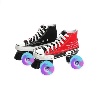 

Roller Skates 4-Wheel Men Women Night Flashing Ins Hot Canvas Skates Adult Double Row Pulley Roller Skates Patchwork Patines