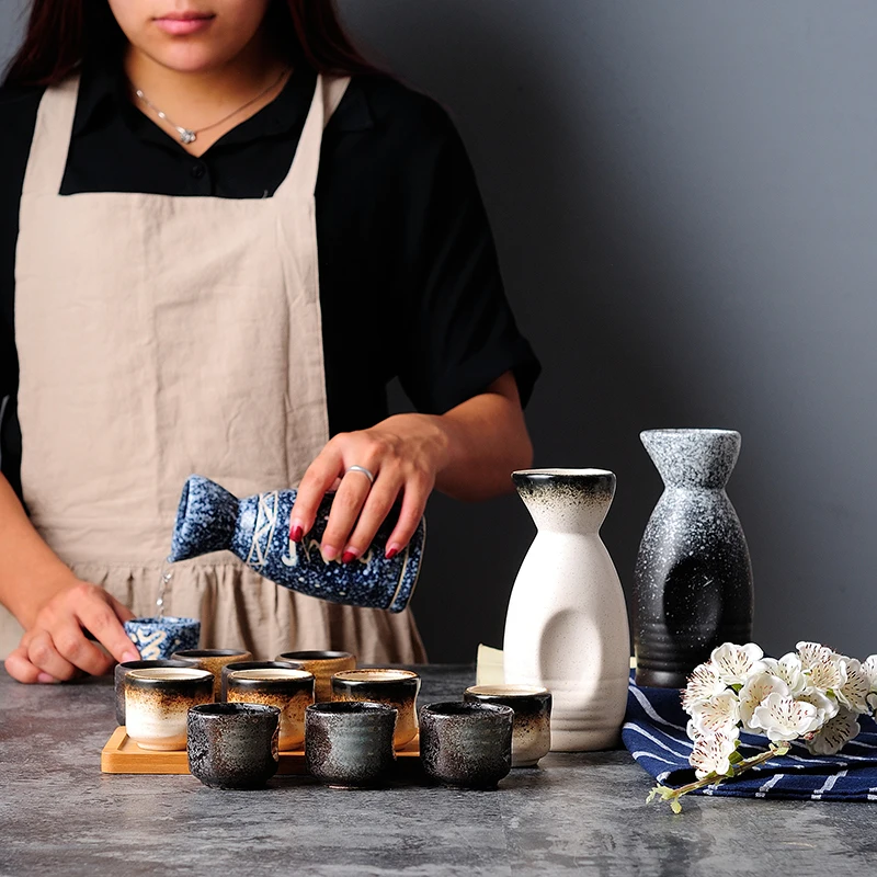 

Japanese style vintage sake set household white yellow wine ceramic spirit pot warmer wine cup wineware Korean