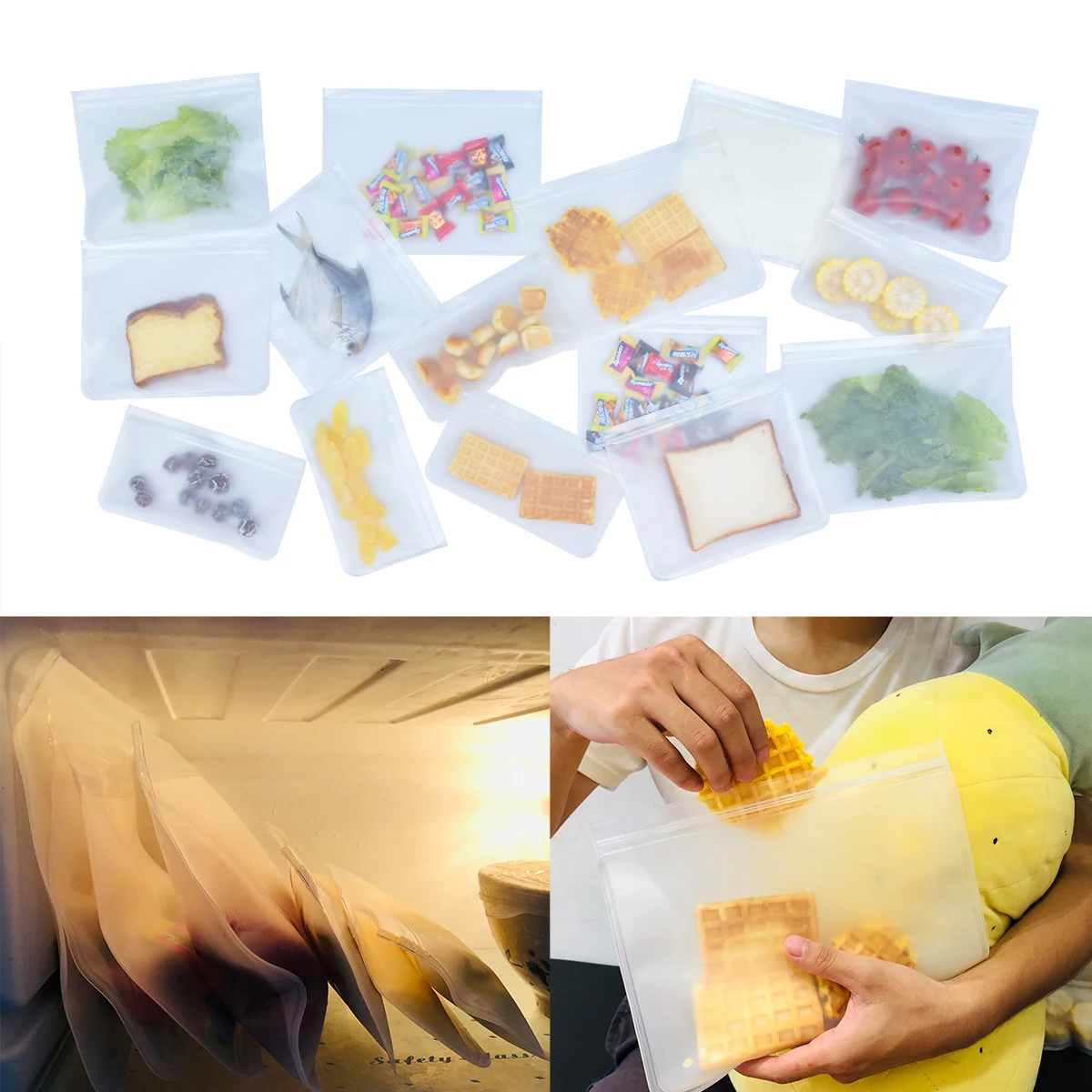 Reusable Silicone Food Storage Bag Kitchen Zip Shut Bag Leakproof Containers Fresh Organizer