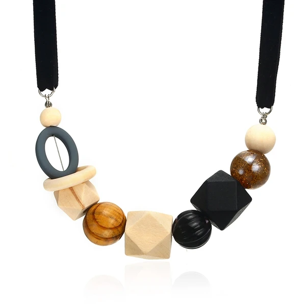 Женское Ожерелье из деревянных бусин для женщин, геометрическое деревянное бисерное ожерелье s& Кулоны, массивное ожерелье, новое модное ювелирное изделие NR037 - Окраска металла: BLACK