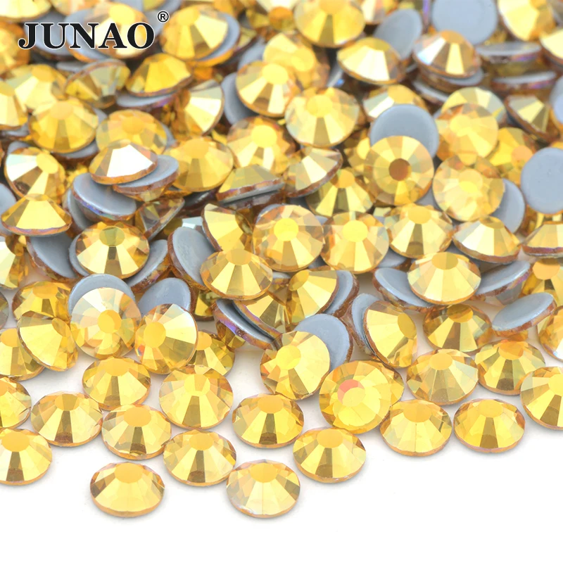JUNAO SS6 8 10 12 16 20 30 Топаз AB Горячая фиксация стеклянные стразы плоская задняя круглая