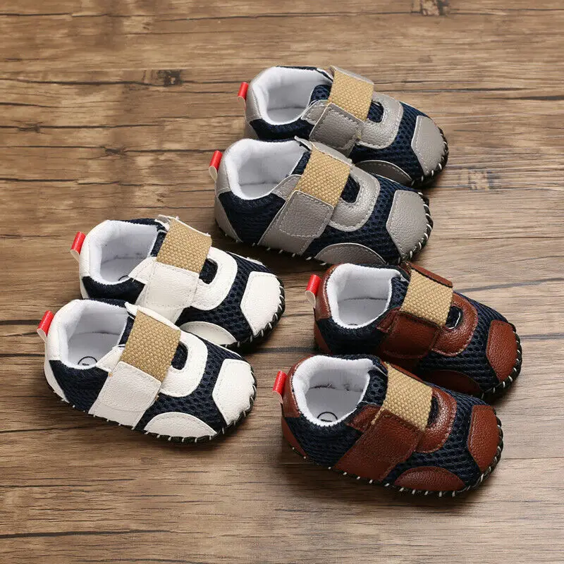 Newborn Baby Boy Girl Soft Sole Newborn PreWalker Blue Pram Anti-slip Sneaker Shoes Slippers Trainers 0-18 Months