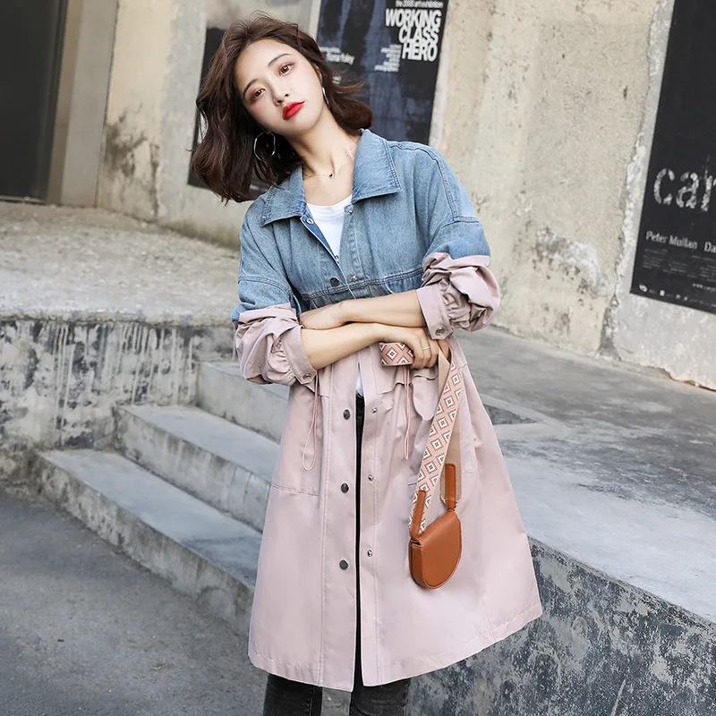 

Fashion Cowboy Joint Trench Coat Cool by Age-Style Drawstring Mixed Colors Simple